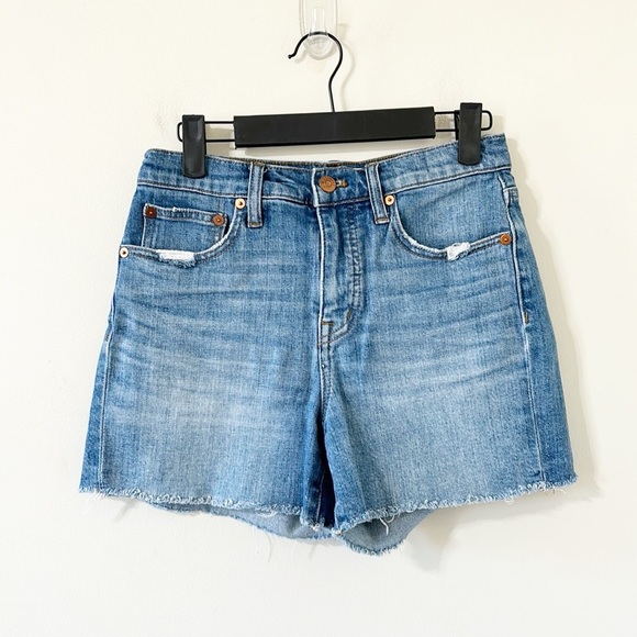 Madewell Pants - Madewell High-Rise Medium Wash Distressed Raw Hem Denim Shorts Size 25